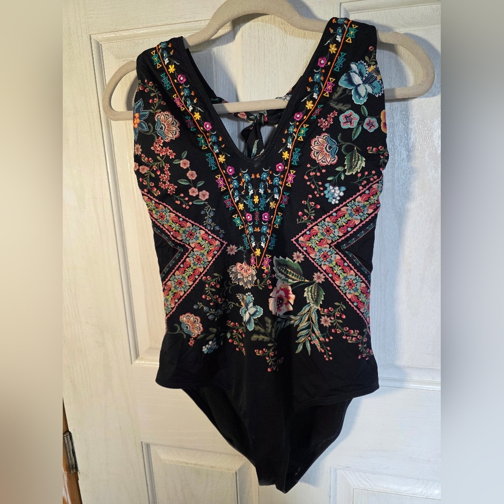Johnny Was Multicolor Embroidered Bodysuit